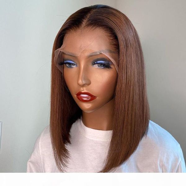 

13x4 lace front wig 150% ombre 1b 30 invisible color bob wig lace front human hair wigs for women brazilian remy hair, Black;brown