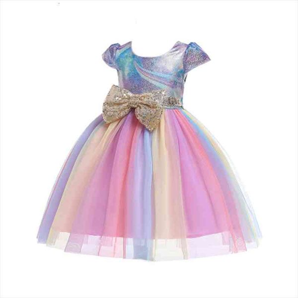 

pre-sell girls summer colorful girl dress round-neck short sleeves bow pleated hemline 2-10 years, Red;yellow
