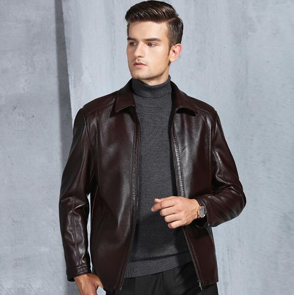 

men's fur & faux middle aged short pu leather jacket casual make man slim slender show masculinity good quality winter autumn, Black