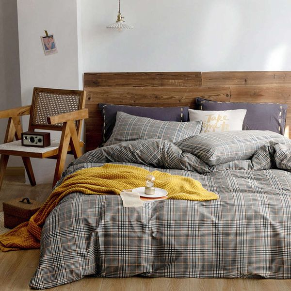 

bed linings homestay style 4-piece set of simple lattice cotton quilt cover dormitory bedding sheet