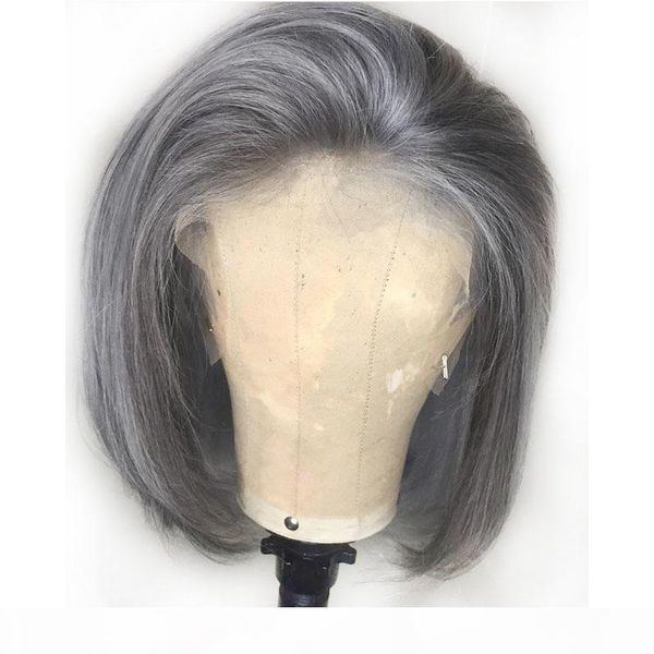 

grey human hair lace front wigs glueless brazilian gray pre plucked full lace wig silver short bob cut lace front wigs part, Black;brown