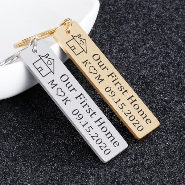 

keychains our first home family keychain custom date and initials couples romantic anniversary valentine gift love for families, Silver