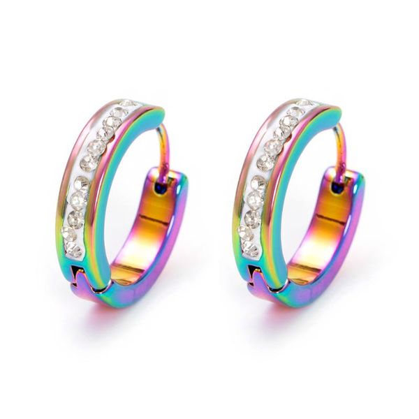 

hoop & huggie 9/12/19mm classic crystal men earrings rock punk style stainless steel for women korean jewelry, Golden;silver