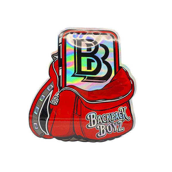 

special shaped printed 3.5 gram empty mylar bags backpack boyz zipper smell proof edibles packaging bag holographic effect
