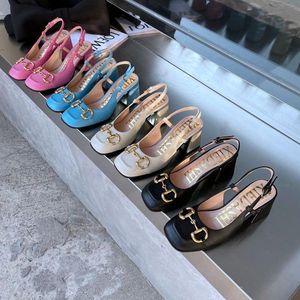 

sandals women 2021 summer women's thick heel european and american fashion sandals round toe buckle heel high 7.5cm women's shoe, Black