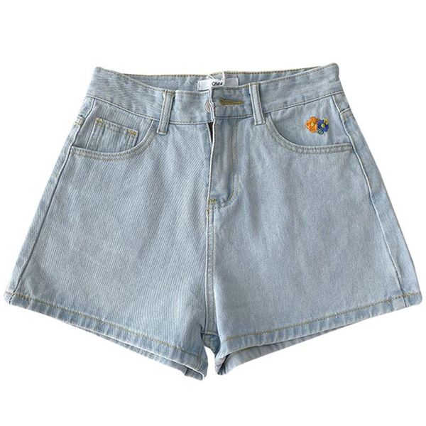 

women's jeans summer fashion temperament high waist flower embroidered wide-leg denim shorts, Blue