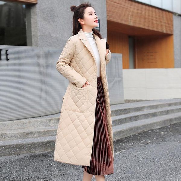 

women's jackets coat rhombus pattern casual sashes women parkas deep pockets tailored collar female jacket 's for 2021 long winter, Black;brown