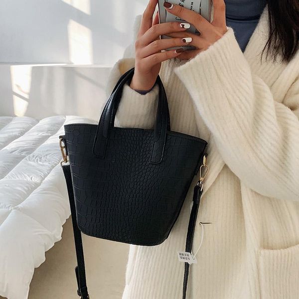 

handbag lady shoulder basket-shaped crocodile 2021pu pattern fashion dating shopper bag korean printed casual bag crossbody girl sxxqu