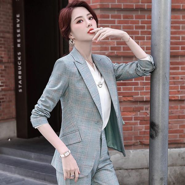 

women's suits & blazers 2021 spring plaid career interview temperament slim suit korean long sleeve lady fan xiaosuit, White;black