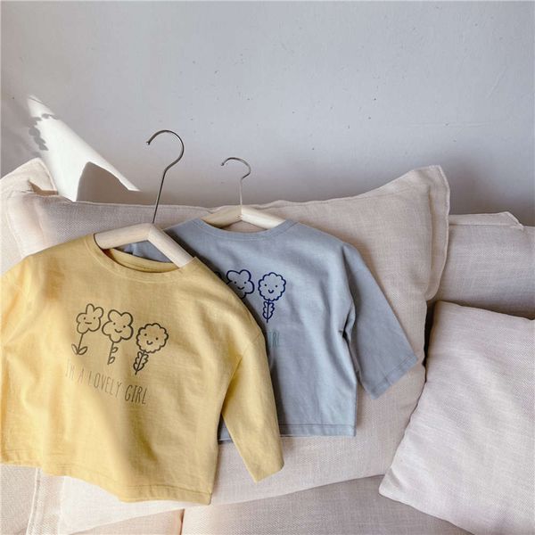 

spring boys' t2021 and girls' korean printed long sleeve bottoming shirt children's cartoon round neck t-shirt, Blue