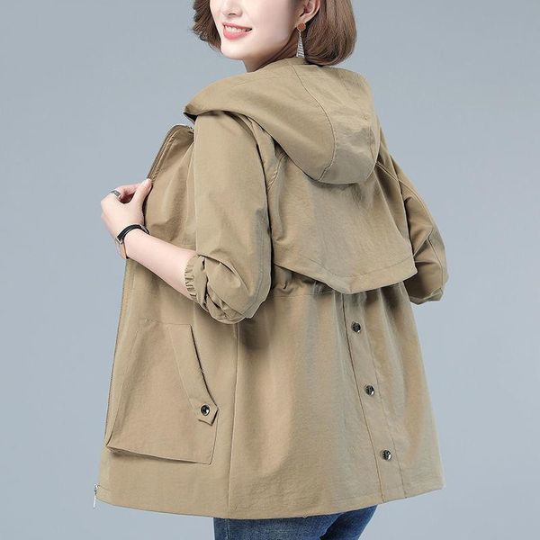 

women's jackets 2021 autumn windbreaker famale hooded jacket casual basic coat loose zipper lightweight outerwear plus size, Black;brown