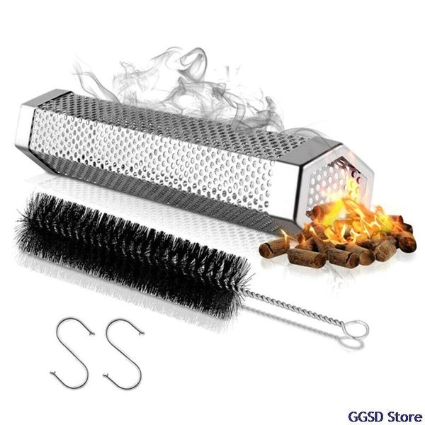 

tools & accessories 12 inch hexagon bbq smoker tube grill cold smoking mesh generator stainless steel barbecue pipe