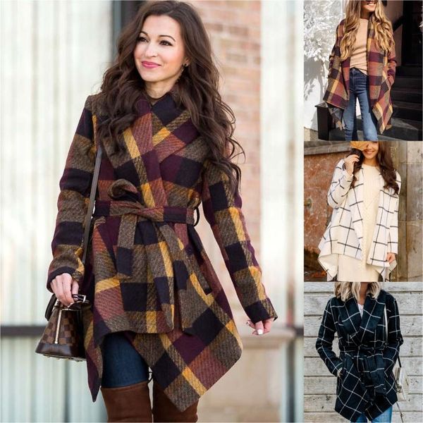 

women's wool & blends autumn winter women coat solid long sleeve woolen jackets fleece overcoat streetwear fashion trench, Black