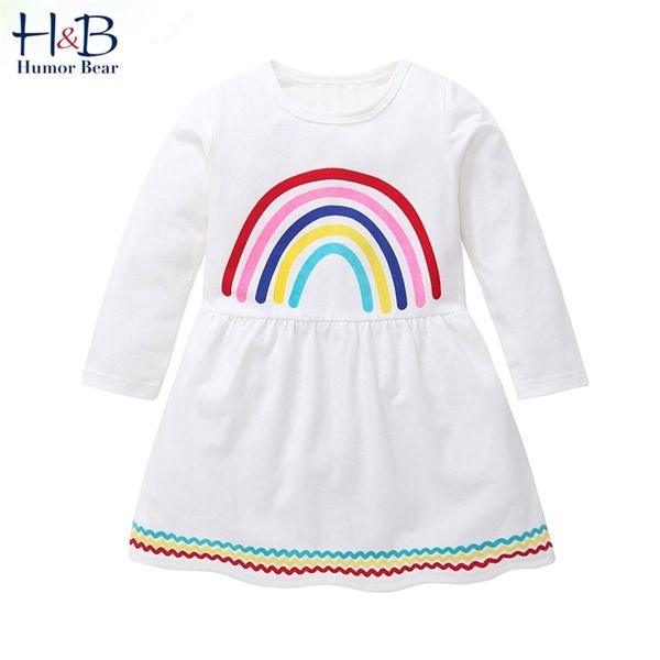 

girls white princess dress cartoon rainbow clothing autumn long sleeve casual toddler cotton kid es 210611, Red;yellow