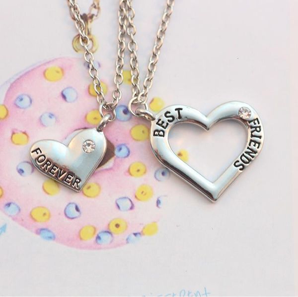 

pendant necklaces 2 piece/set bff jewelry couple heart friends forever necklace women girls sister rhinestone crystal puzzle friendship gift, Silver