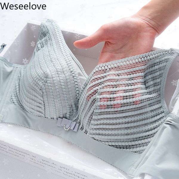 

bras weseelove plus size lace female underwear without rims bow super thin adjustable gather push up women paper bra m04, Red;black