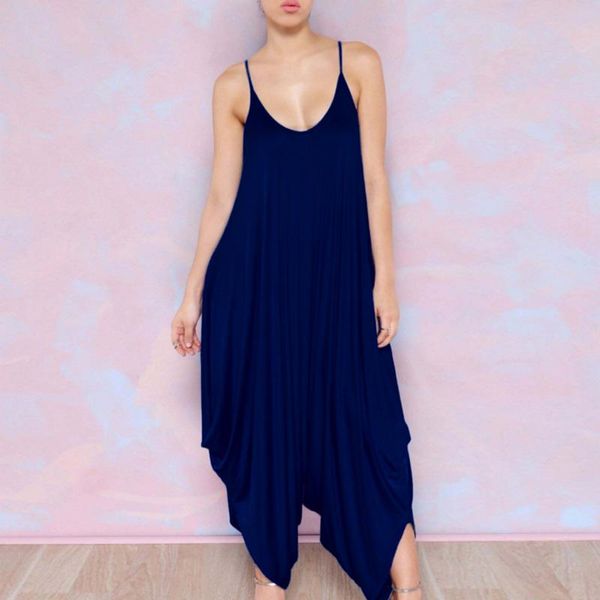 

women's jumpsuits & rompers 2021 summer plus size v neck long harem pants jumpsuit women romper spaghetti strap loose wide leg backless, Black;white