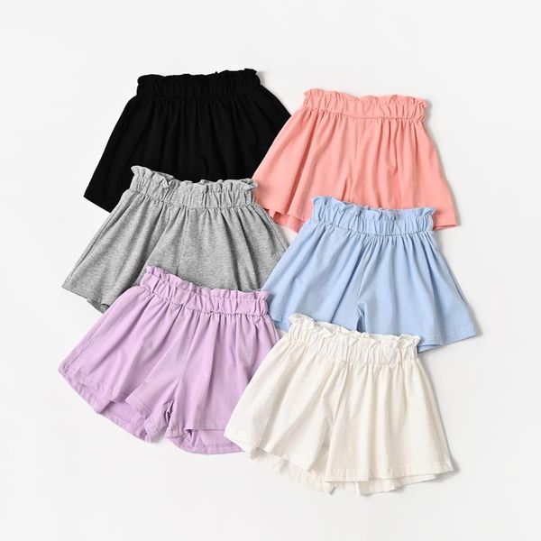 

shorts children summer cotton solid elastic waist for girls casual sports pants toddler bb130, Black