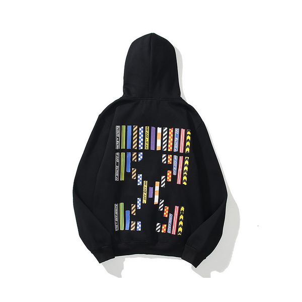 

off color line plush and geometric arrow print hoodie coat, Black