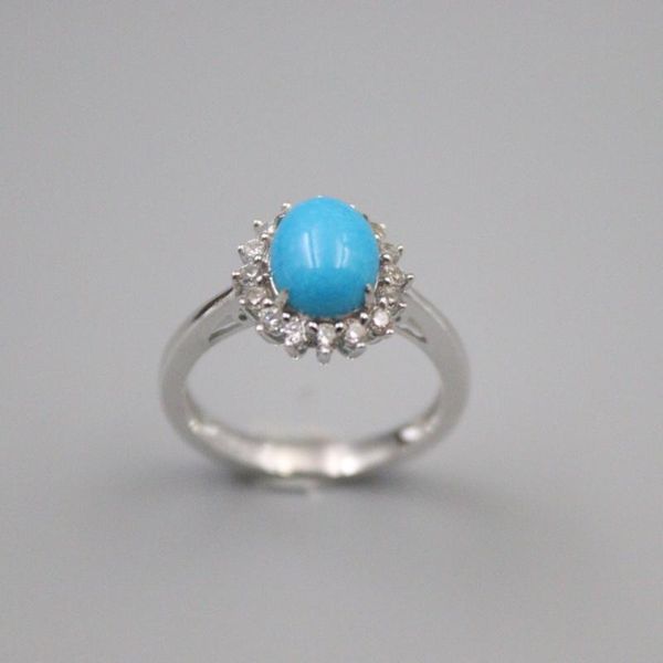 

cluster rings pure 925 sterling silver ring width 13mm natural turquoise bead zircon lace for woman us size 6-10, Golden;silver