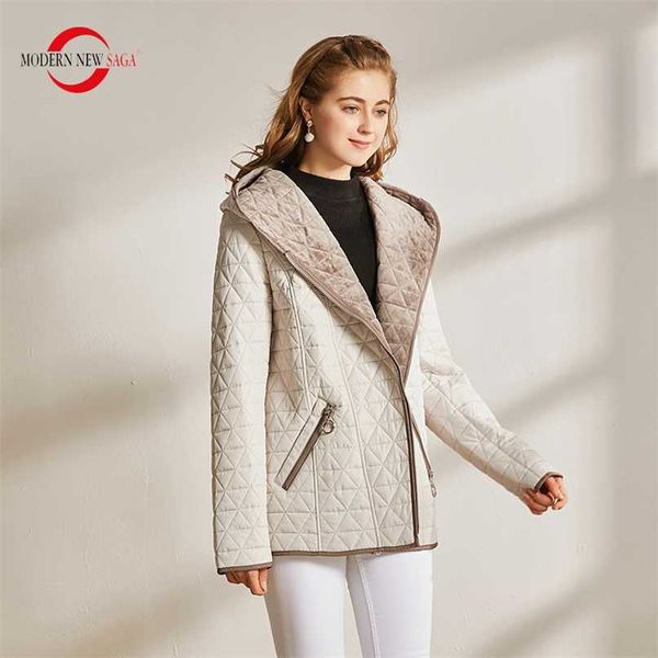 

modern saga autumn women jacket warm cotton padded hooded zipper parkas female coats spring casual plus size 211008, Black