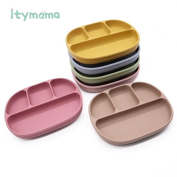 

children's dishes feeding bowls baby silicone sucker bowl bpa solid plate tableware set kids with lid 211026