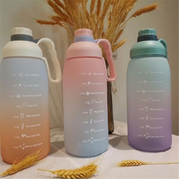 

water bottles & cages 1800ml gradient color bottle frosted handle fitness large capacity cup with straw portable sports