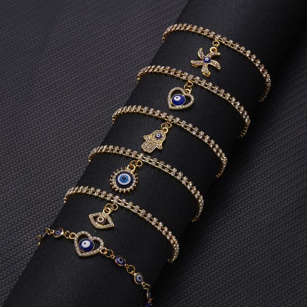 

gold plated double layered adjustable tennis chain evil eye charm bracelet, Golden;silver