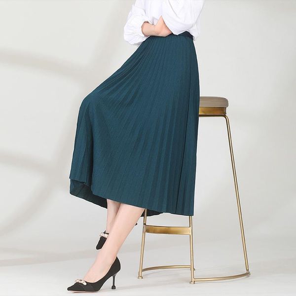 

skirts 2021 summer woman skirt knitted fabric elastic waist loose elegant temperament style pleated long, Black