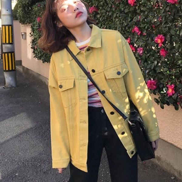 

women's jackets [ewq]2021 spring and autumn ladies thin section solid color single-breasted lapel loose casual jacket denim women coat, Black;brown