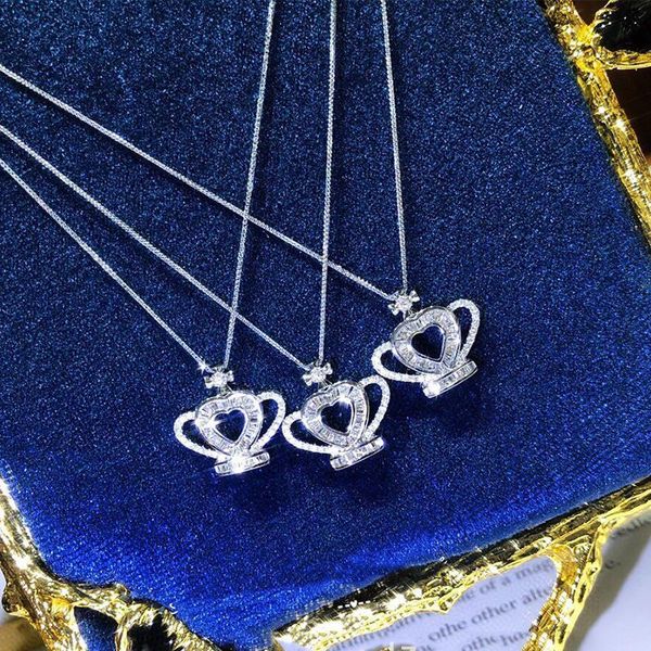 

pendant necklaces huitan luxury cubic zirconia crown necklace women delicate stylish bridal wedding fancy gift fashion jewelry, Silver