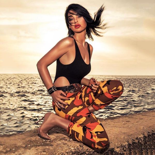 

women's pants & capris women 2021 4 season high waist camouflage sporty fashion casual baggy trousers military 7 color harem hp0633, Black;white