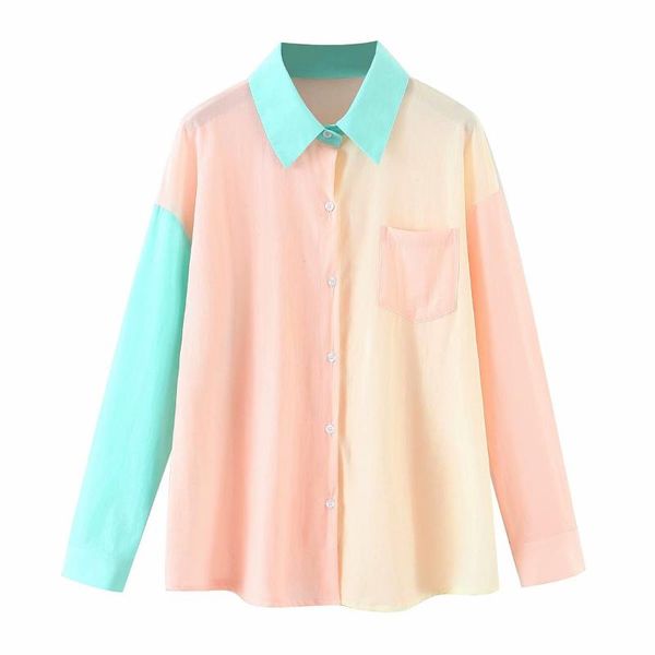

women's blouses & shirts europe and the united states 2021 spring blogger ice hit color stitching loose holiday sunscreen casual shirt, White
