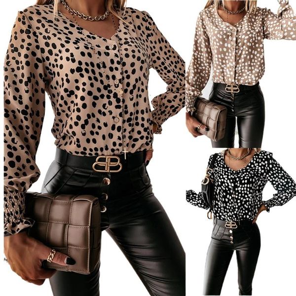 

women's blouses & shirts houthion summer slim comfortable fashion v-neck long sleeve printing korean blouse, White