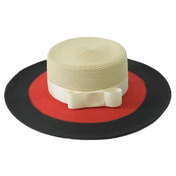 

2021 new women summer wide brim ladies fedoras flat black red patchwork beige straw upf 50 sun boater hat ribbon bow beach hats udal, Blue;gray