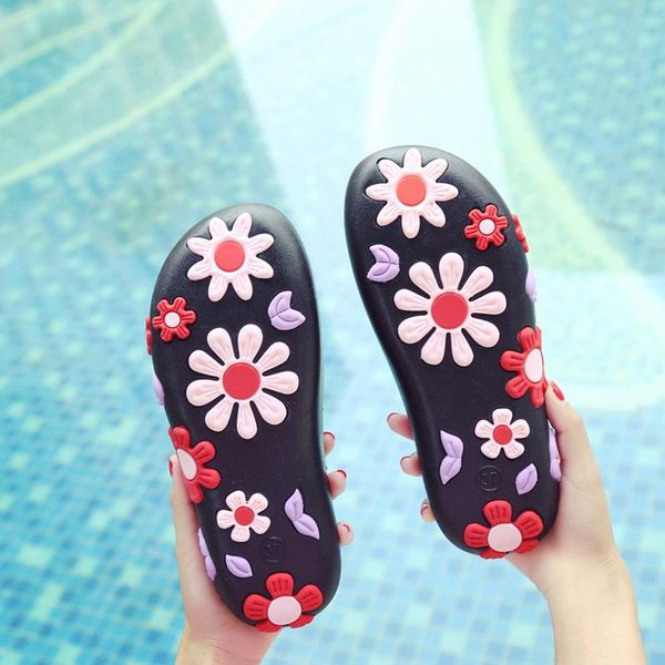 

slippers cartoon women summer slidescute flower lemon cherry home thick soled sandals shoes ladies flip flops, Black