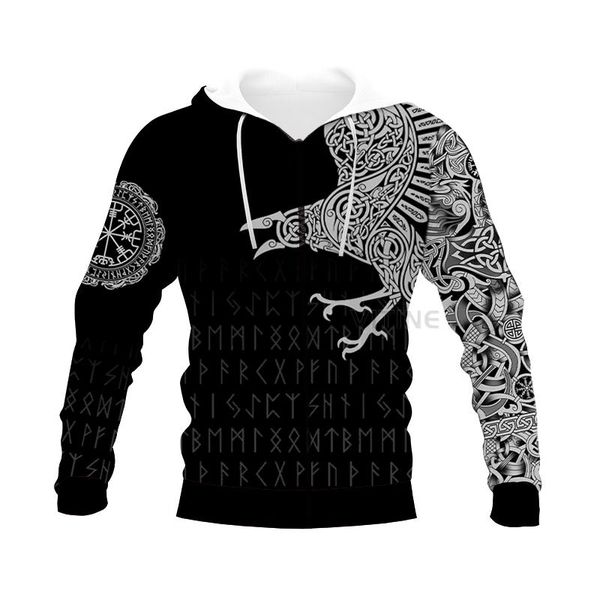 

men's hoodies & sweatshirts fashion graphic spring autumn winter hip hop casual brand 3d print viking the of tattoo zip hoodie polyest, Black