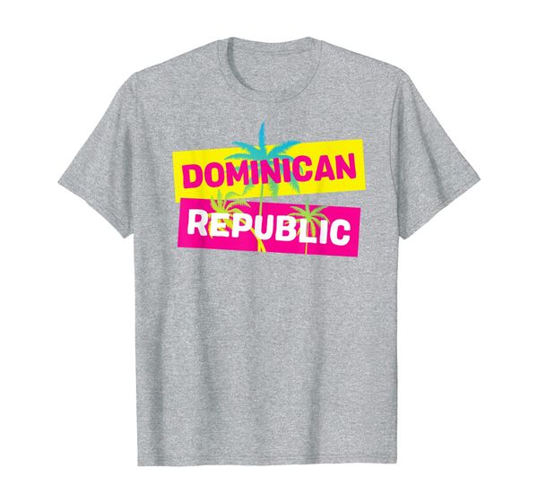 

dominican republic souvenir colorful palm tree graphic image t-shirt, White;black