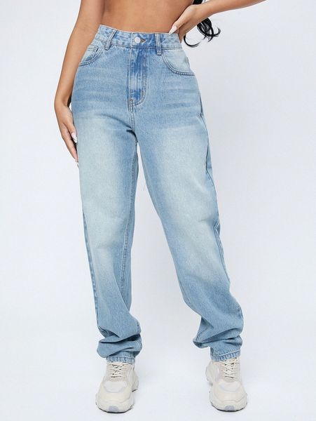 

high waist mom jeans l7tm#, Blue