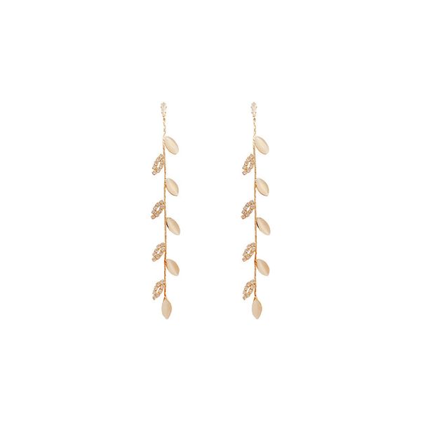 

luxury opal long string leaves dangle earring women and lady elegant chandelier s925 stud, Silver