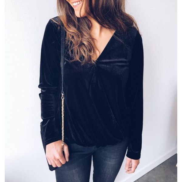 

women's t-shirt susola silk spring casual v neck satin tees boyfriend style loose full sleeve t-shirts for women clothing green t shir, White