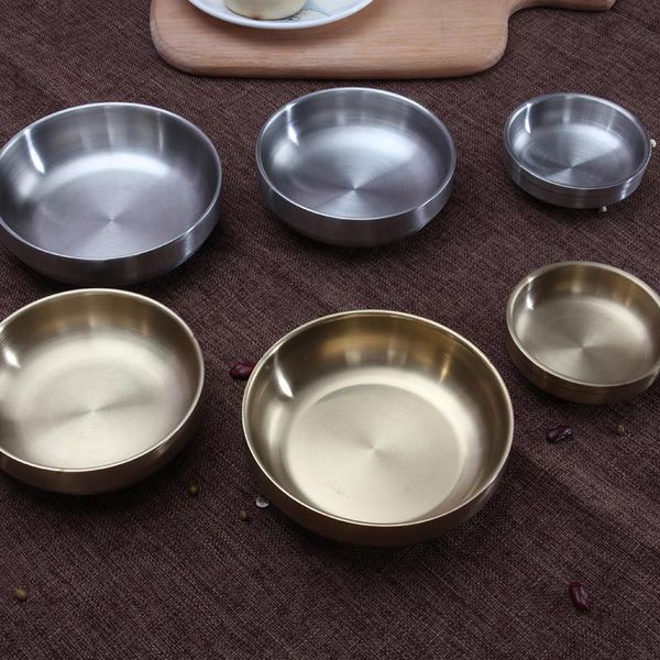 

dishes & plates 9/12/13.5cm stainless steel seasoning dish plate round golden silvery sauce ketch rice container kitchen picnic use 1piece