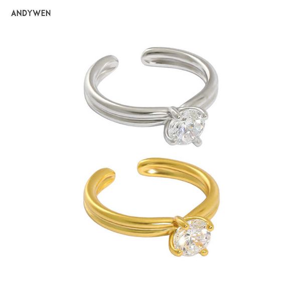 

andywen 925 sterling silver one zircon clear crystal resizable ring rock punk fashion party birthday valentiens gift 210608