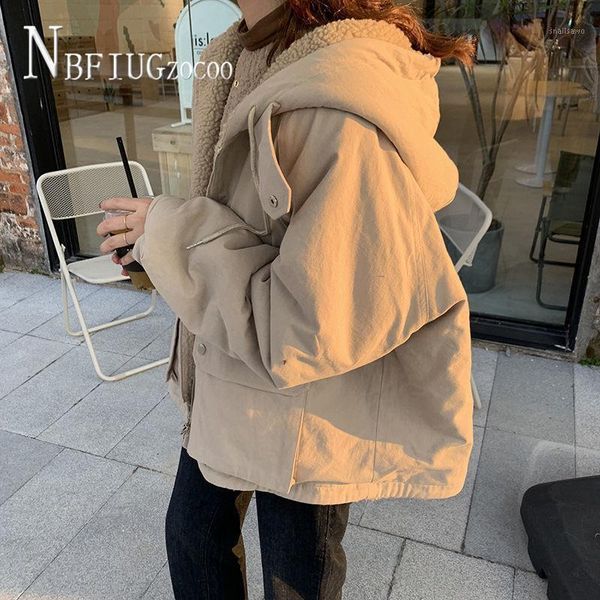 

women's jackets double side can wear women lamb wool parka winter thicken hooded outwear, Black;brown