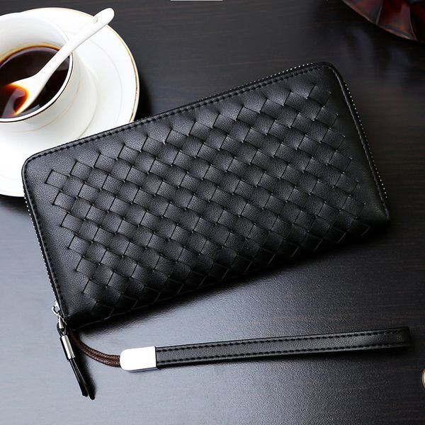 

hand bag 2021 zipper men's wallet woven long pu mobile phone, Red;black