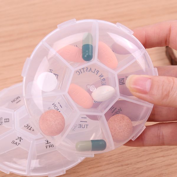 

7 days pill box round portable travel storage vitamin box sort tablet holder mini medicine pill box organizer pill splitters