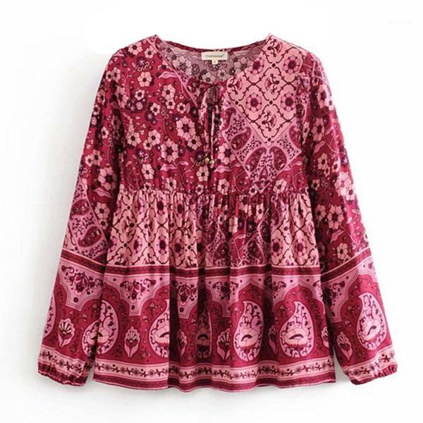 

women's blouses & shirts boho shirt 2021 women plus size autumn chic floral long sleeve casual o-neck female clothing, White