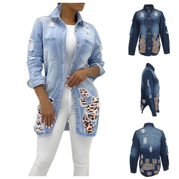 

women's jackets autumn winter women hole denim jacket 2021 harajuku boyfriend wind jean loose long sleeve female coats large size, Black;brown
