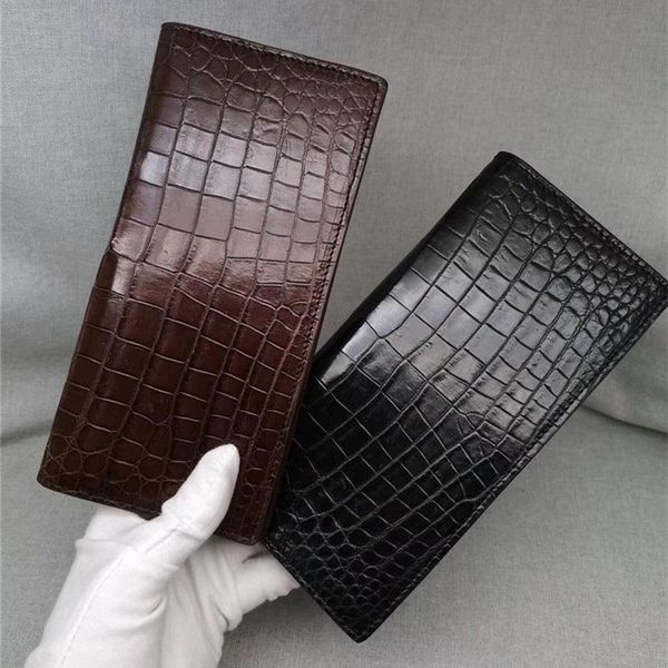

wallets authentic crocodile belly skin men's long wallet card holder suit purse one-piece genuine alligator leather male clutch, Red;black