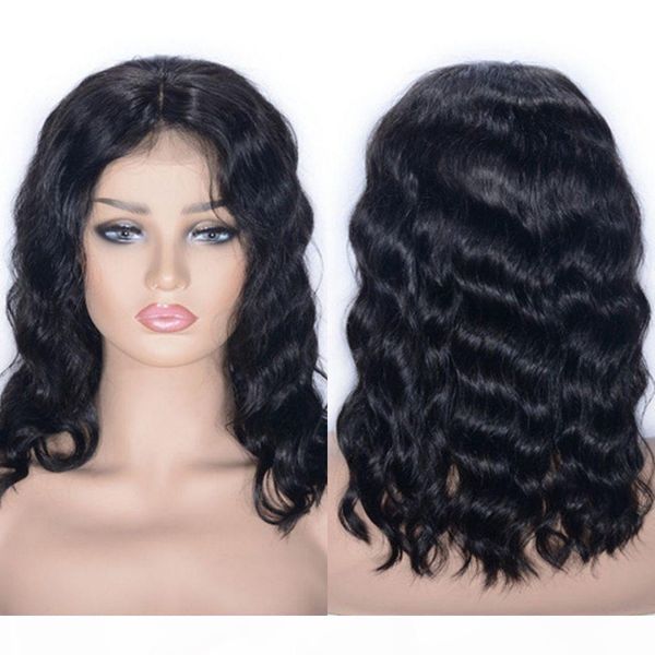 

curly human hair lace front wigs middle part cambodian glueless lace wigs for black women 8-16 inches, Black;brown
